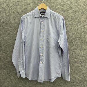 Pronto Uomo Men's Shirt Button-Up, 100% Cotton, Non Iron Modern Fit, Blue Size L